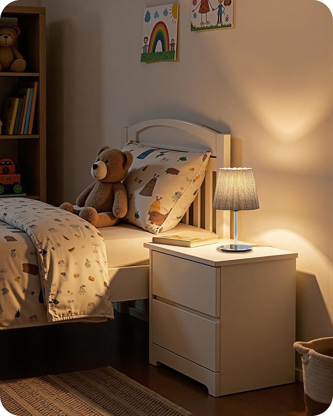 Small Bedside Table Lamp, Dimmable Table Lamp with 3 Adjustable Color Temperatures, Nightstand Lamp with a Dimmable Bulb, E26 Base, for Bedroom, Study, Desk, Gray and Glossy Gray PSH15TL05