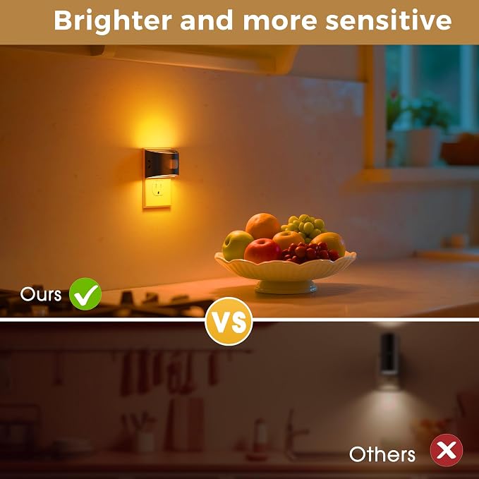 L LOHAS LED Motion Sensor Night Light, Night Lights Plug into Wall, 2 Pack | Nightlight with Dusk to Dawn & Motion Detection Sensor, 30-100Lm Adjustable Brightness, 1600K Amber Light, Black Housing