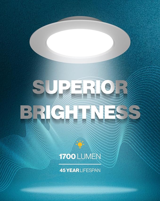 Sunco 6 Pack 6 Inch LED Recessed Light Retrofit, Can Lights for Ceiling, 1700 LM High Brightness, Selectable CCT 2700K/3000K/4000K/5000K/6000K, 17W=120W, Dimmable, Baffle Trim, Damp Rated UL