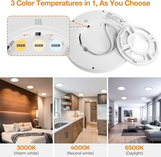 1Pack LED Flush Mount Ceiling Light Fixture, 9 Inch Light Fixture, 3000K-4000K-6500K Round Flat Bedroom Lights, Closet Round Surface for Bathroom Laundry Bedroom Hallway