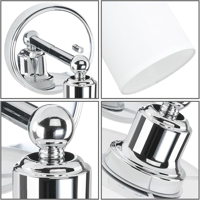XiNBEi Lighting Chrome Bathroom Wall Sconce 1 Light with Drum Fabric Shade | Modern Single Vanity Light Fixture Next to Mirror, Wall Light For Bath Bedroom Living Room Kitchen Hallway Foyer
