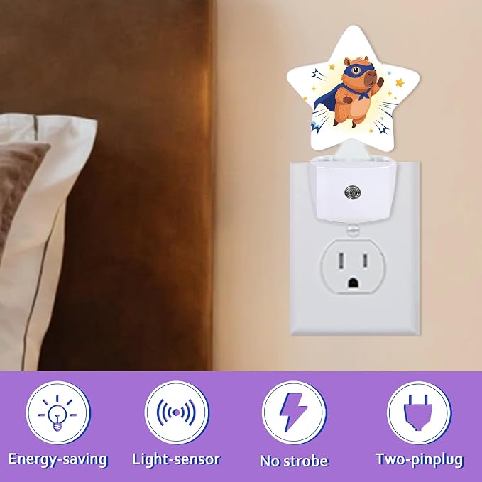 Cute Capybara Night Lights Plug Into Wall Decorative,Cartoon Animal Sleep Friendly Lamp, Energy Efficient Dusk-to-Dawn Sensor Nightlights for Kid Bedroom Nursery Bathroom