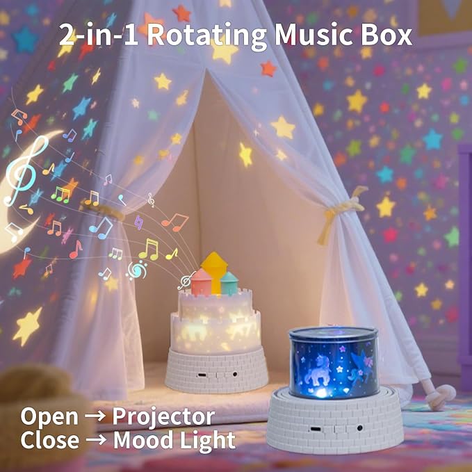 Carousel Kids Projector Night Light, 12 Music+23 Films, Rechargeable 1800mah Light Projector for Kid Room, 360 Rotating Night Light for Kids with Remote Timer, Princess Lamp for Girls Bedroom