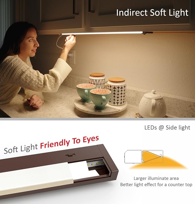 LED Under Cabinet Lighting Hardwired or Plug in, 16 Inch 8W, Dimmable 5 Color 2700K/3000K/3500K/4000K/5000K, Linkable Eyes Care Design Counter Lights for Kitchen, Sink, ETL Listed, Bronze