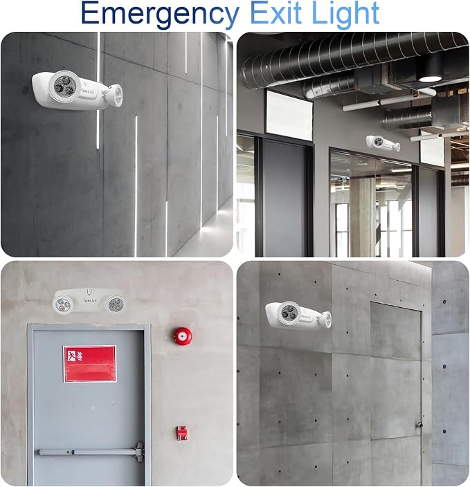 TANLUX LED Emergency Lights with Battery Backup, Two Head Adjustable Commercial Emergency Lights, UL Listed, AC 120/277V, Hardwired Emergency Lights for Business - 3 Pack(White)