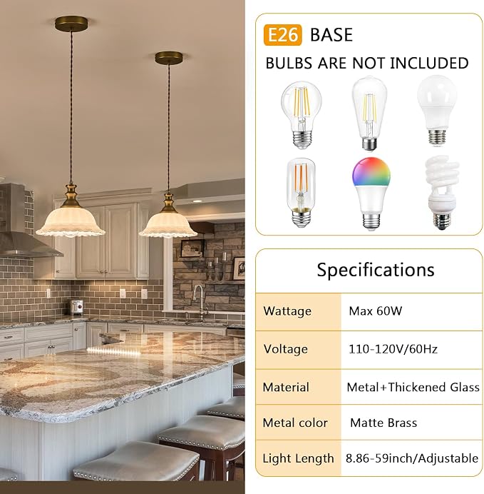 HDDFL Glass Pendant Lights Modern Pendant Lighting Fixtures Hanging Lamp for Kitchen Island Bedroom Dining Room Coffee Shop Hallway White and Brass
