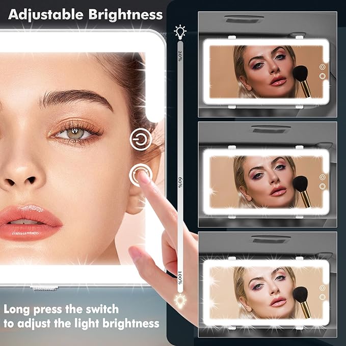Led Sun Visor Vanity Mirror,Upgraded Large Car Mirrors with Lights,Dimmable Light up Vanity Makeup Mirror for Car,Rechargeable Universal Rear View Visor Mirrors (White)
