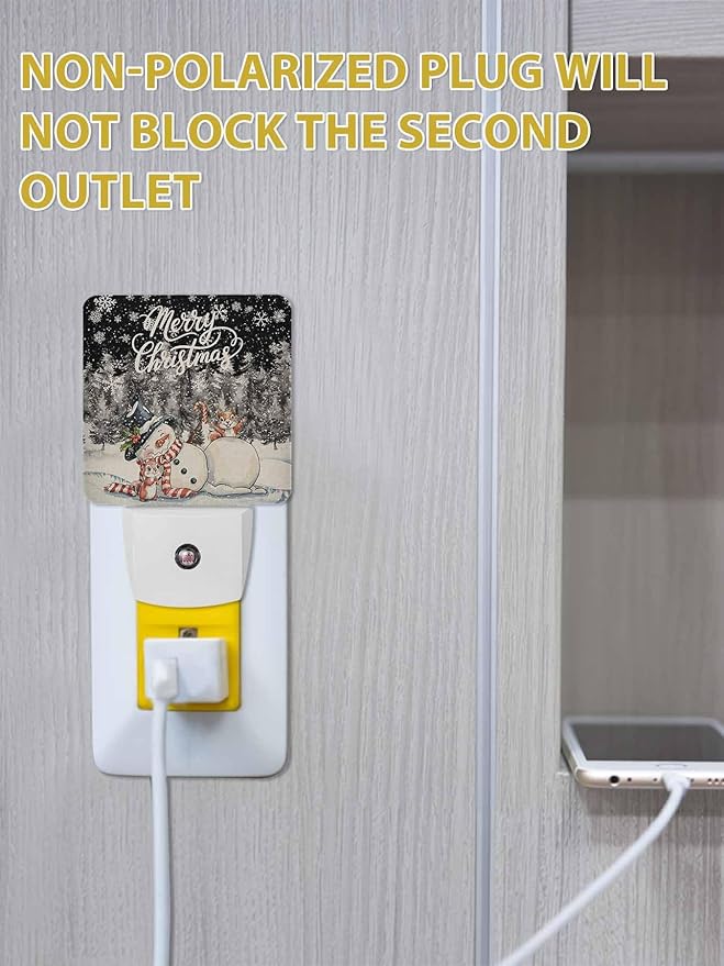 Christmas Night Lights Plug into Wall LED Night Light Snowman Christmas Tree Snowflake Vintage Automatic Dimmable Dusk-to-Dawn Square Shaped Smart Nightlight for Bathroom/Bedroom