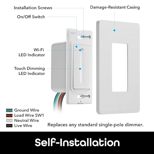 Geeni Smart Wi-Fi Light Switch: No Hub Required, Works with Alexa and Google Assistant