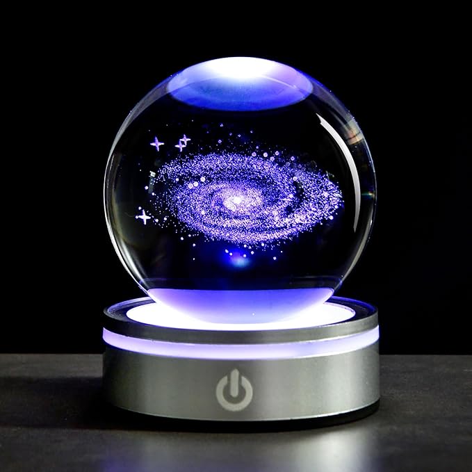 3D Galaxy Crystal Ball with LED Stand, 80mm Glass Sphere Decorative Balls, Milky Way Galaxy Space Globe Gifts for Women Men Mom Kids