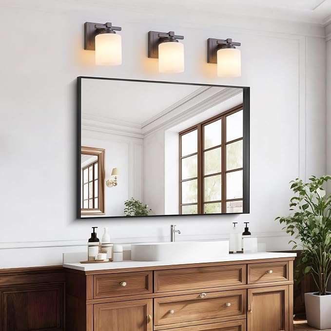 Modern Bathroom Light Fixtures Over Mirror, Vanity Lights for Bathroom Wall Sconces with Milky White Glass Shades, E26 Socket (Bulbs Not Included), 1 Light, Oil Rubbed Bronze