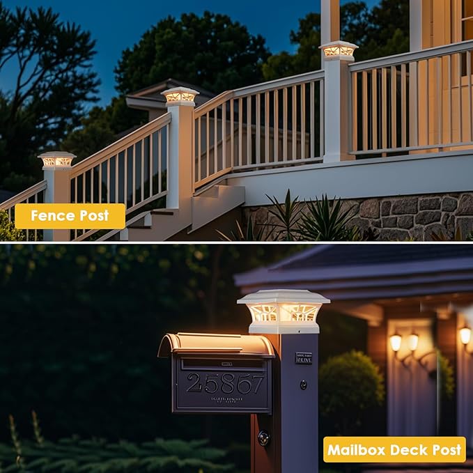 4 Pack Solar Post Cap Lights Outdoor Waterproof, Fits 4x4, 5x5, 6x6 Wooden & Vinyl Fence Decks, Edison LED Bulb with Warm & Cool White Light Modes (Classic White, 4)