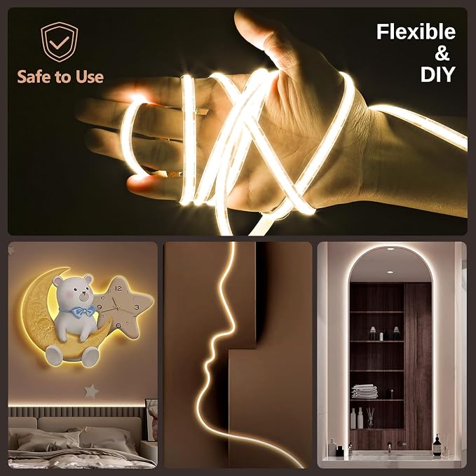 COB LED Strip Light White, 16.5ft Dimmable 2700K-6500K High Density 3100LEDs 24V Flexible LED Tape Light with Remote and APP Control, for Under Cabinet Bedroom Kitchen DIY Lighting