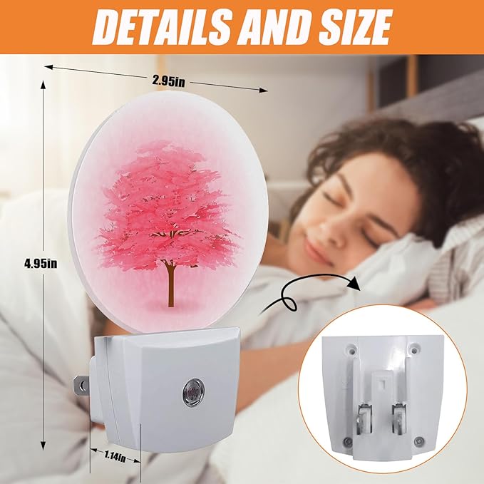 Pink Love Tree Night Light,Valentine's Day Nightlight Plug into Wall LED Lamp Auto Sensor Dusk to Dawn for Bedrooms/Kitchens/Toilets/Corridors,Energy-Saving