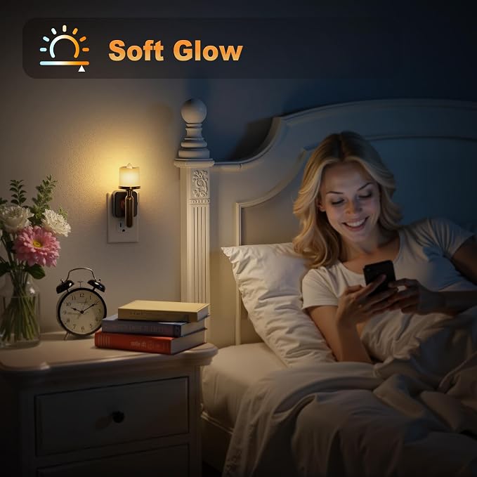 JandCase Candle Night Light, 2 Pack Night Lights Plug into Wall | 3000K Soft White, 0-100LM Adjustable Brightness, Dusk to Dawn Sensor NIghtlight, Dinning Room, Living Room, Bathroom, Hallway