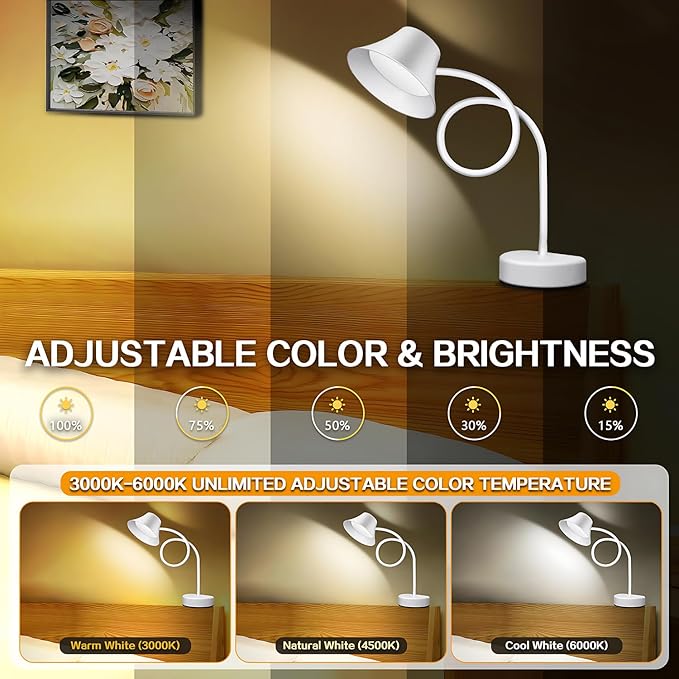 Headboard Reading Light - No Drill Installation Book Light for Bed, 3-Color Temp & 5 Dimmable Levels, 95+ CRI Natural Light with Flexible Gooseneck, Wall-Safe Bedside Lamp for Night Reading