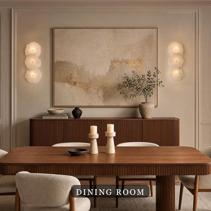Alabaster Wall Sconce, 3-Light Irregular Spanish Natural Marble Sconces, Brushed Gold Hardwired Stone Wall Sconce, Dimmable Modern Indoor Wall Light for Bathroom Vanity, Living Room, Hallway(1 Pack)