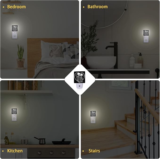 Skull Skeleton Love Night Light,Plug in Night Light, Dusk to Dawn Sensor Nightlights for Stairway/Hallway/Kitchen/Bedroom/Bathroom 0.5W