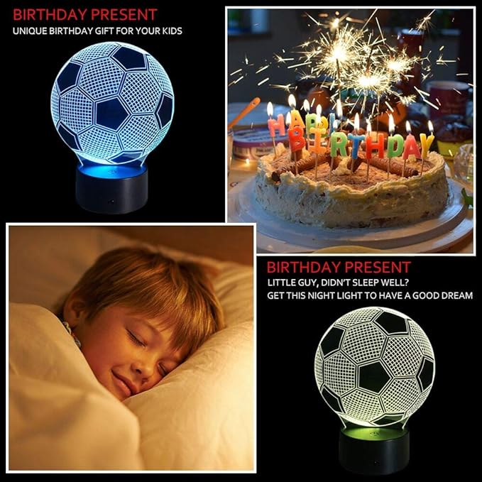 Wiscky Soccer Night Lights for Kids 3D Illusion Football Lights Lamp 7 LED Colors Changing Touch Table Desk Lamps Decorative Lighting Cool Toys Gifts Birthday Holiday Xmas Gifts Sports Theme Fans
