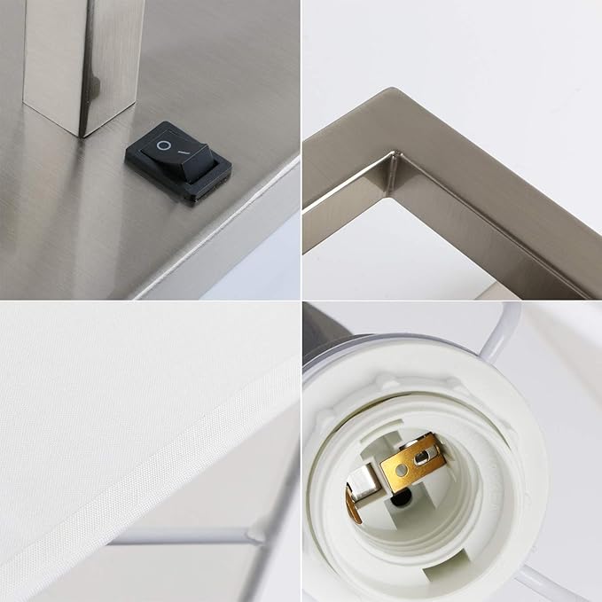 PERMO Single Fabric Wall Sconce Brushed Nickel Finished Sconces with White Textile Shades and On/Off Switch Button Modern Nightstand Lamps for Bedrooms Bedside Reading