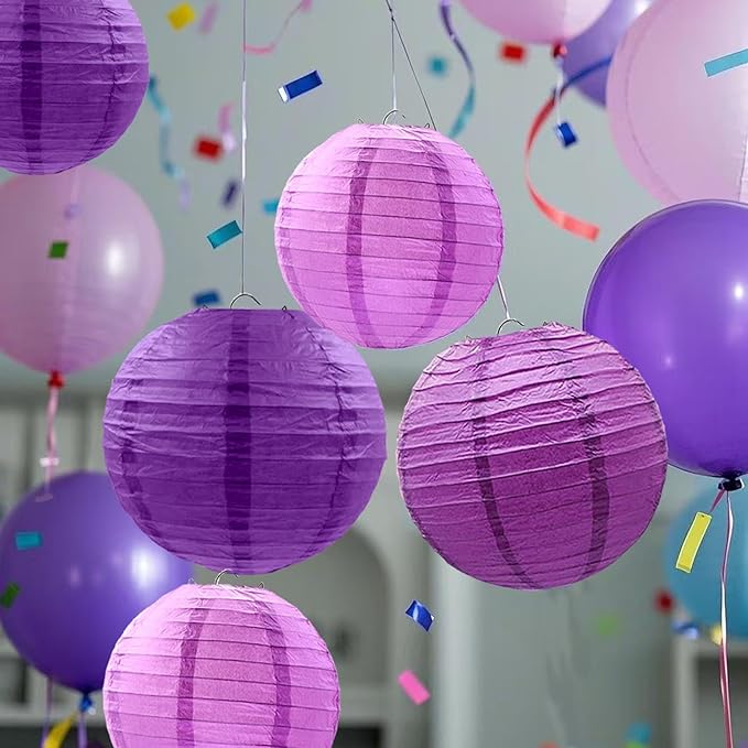 Purple Paper Lanterns 12Pcs Hanging Lanterns for Birthday Party, Wedding, Home Decor, Baby Shower Festive Decoration