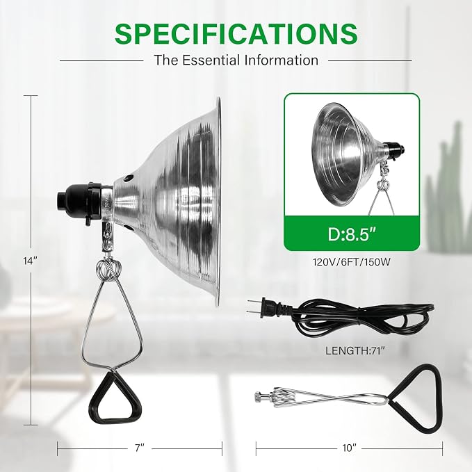 Simple Deluxe Clamp Lamp Light Socket with 8.5 Inch Aluminum Reflector, Suit for Max 150 Watt Lamp (No Bulb Included) with 18/2-Gauge 6 Feet Cord, 1-Pack