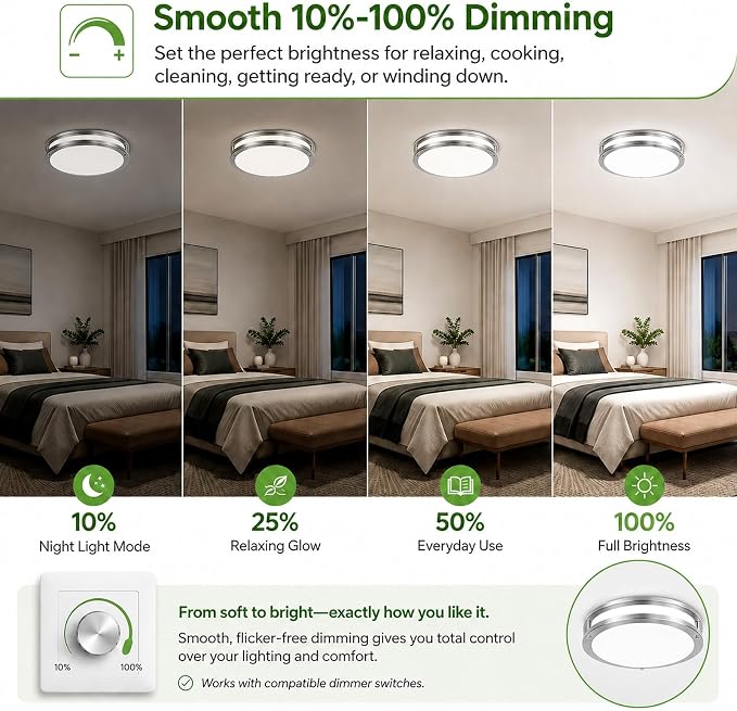 16in 50W LED Ceiling Light Fixture 5600lm Super Bright, 2-Pack Dimmable LED Flush Mount Ceiling Lights 2700K-6500K Adjusted, Brushed Nickel Modern Light Fixture Ceiling for Living Room Bedroom Kitchen