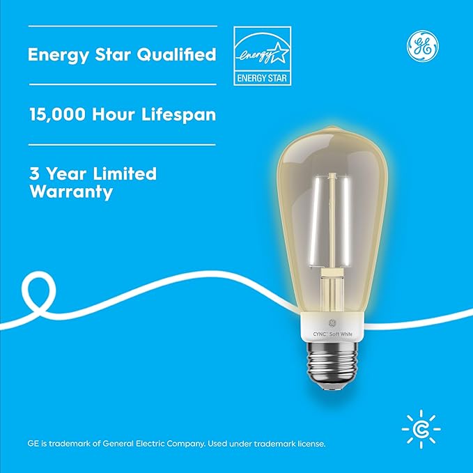 Cync GE Smart LED Light Bulb, ST19 Edison Style, Works with Amazon Alexa and Google Home, WiFi Light, Soft White, 60W Equivalent, (Pack of 2)