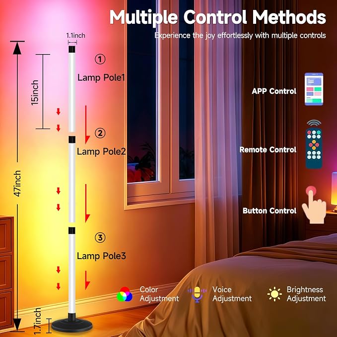 Bevenus RGB Corner Floor Lamp,1800LM LED Standing Lamp for Gaming Room,1P | Music Sync,Smart App Control,16 Million DIY Colors,Dynamic Scenes,Modern Ambient Lighting for Bedroom Living Room