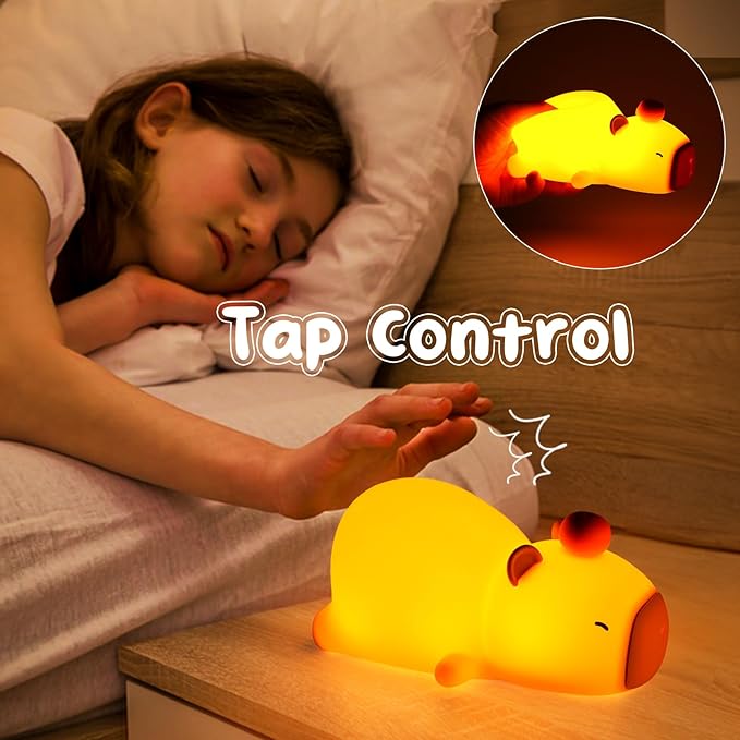 Capybara Night Light Cute Squishy Silicone Nursery Nightlight Dimmable Animal Bedside Lamp with Tap Control Christmas Gift for Kids Girls Boys Women