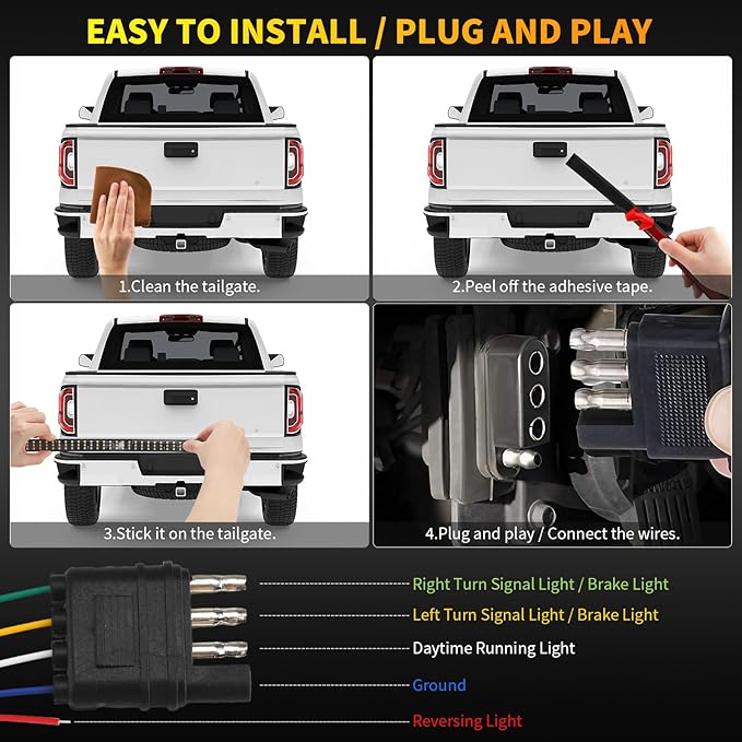 1797 Tailgate Light Bar 60 Inch LED Brake Light Strip for Truck Bed Turn Signal Reverse fit Car Pickup Trucks Exterior Rear Accessories 12V Waterproof