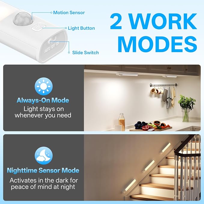 Under Cabinet Lighting with Charging Station,Battery Operated 3Pack | 8inch Motion Sensor Light Indoor,3color Dimmable Closet Light Rechargeable Wireless,Under Counter Lights for Kitchen,Stairs