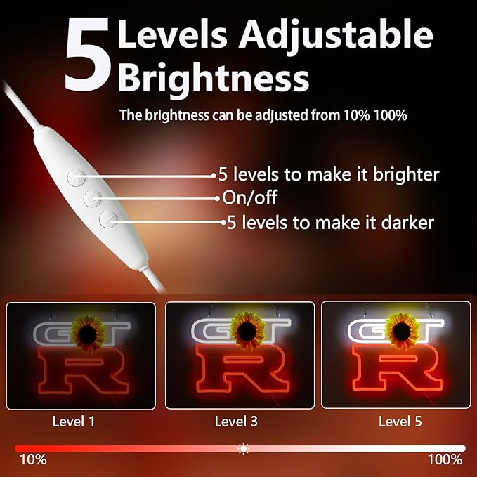 JFLLamp G.T.R Car Neon Signs for Wall Decor Neon Lights for Business Led Signs Suitable for Man Cave Restaurant Office Bar Pub Led Art 5V Power Adapter
