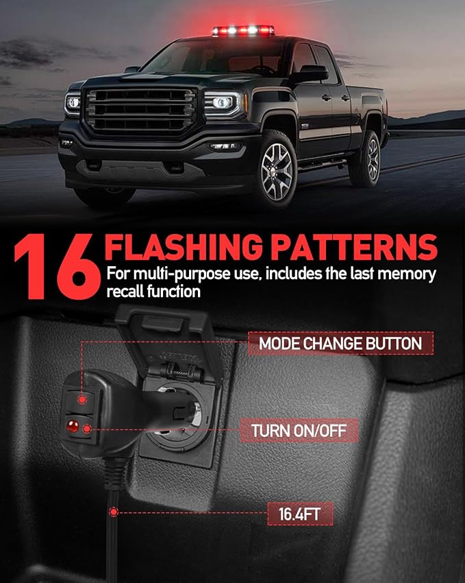 HLauto 406D Rooftop Emergency Strobe Lights Bar, 102 LED Red White Mini Beacon Safety Flashing Warning Traffic Lights Bar w/Magnetic Base for 12-24V Trucks, Construction Vehicles, Snowplow, Cars