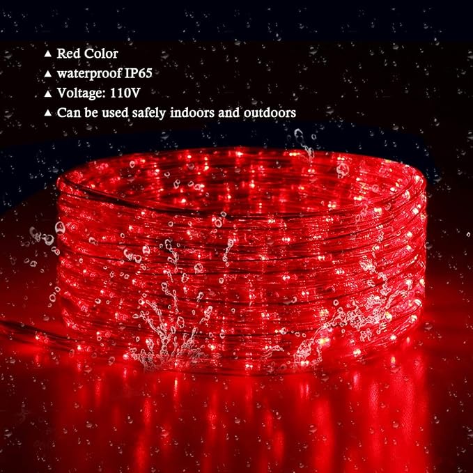 Red LED Rope Light, 20Ft LED Strip Lights Outdoor Waterproof Decorative Lighting for Indoor/Outdoor Decorations, Deck, Patio, Party and Bedroom Decorations