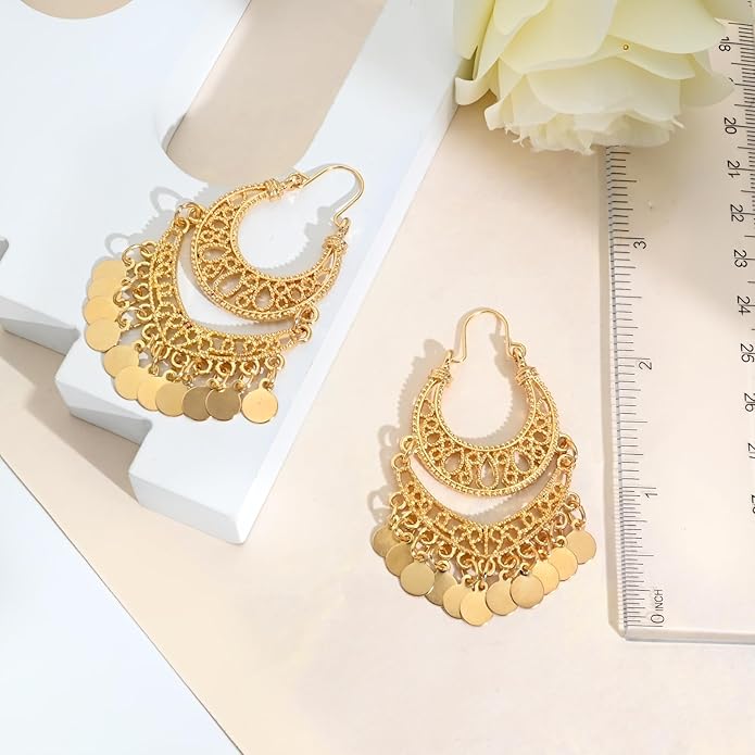 18K Gold Plated Filigree Dangling Large Gold Plated Chandelier Earrings for Women Indian Jewelry for Women Gifts