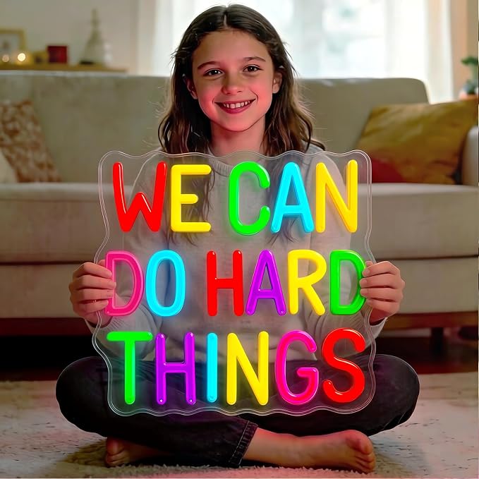 We Can Do Hard Things Neon Sign,Motivational Wall Art for Classroom,Office | Neon Sign for Classroom, Colorful LED Classroom Decor & Kids Room Light | Motivational Wall Art for Office & Learning Space