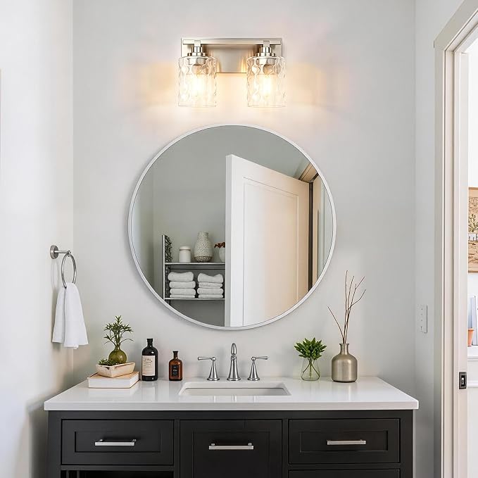 Modern Bathroom Lighting Fixtures Over Mirror, Vanity Lights for Bathroom, Wall Sconces with Clear Glass Shades, E26 Ceramic Socket, 2-Light 14-inch Brushed Nickel