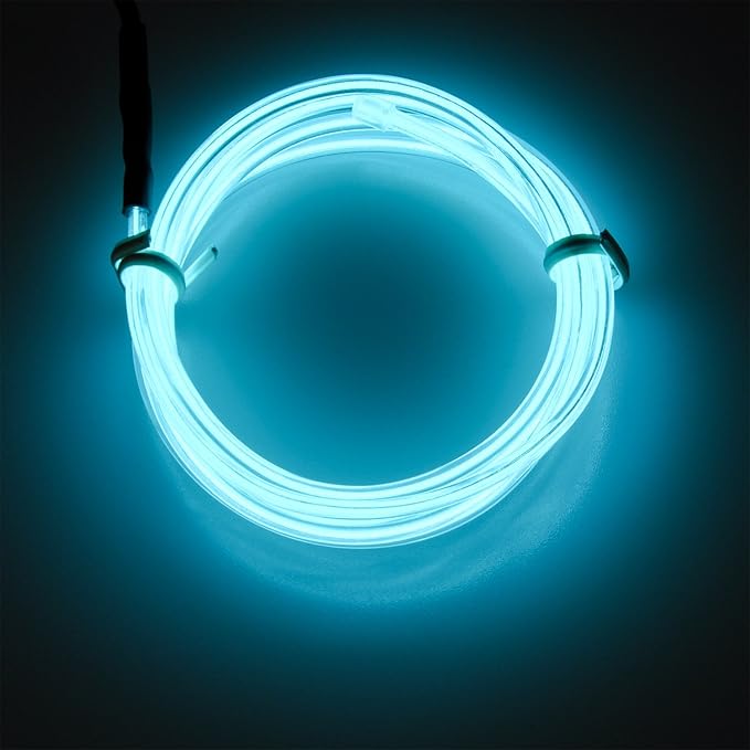 lychee 9ft EL Wire Lights Neon Glowing Strobing Electroluminescent Light El Wire w/Battery Pack for Parties, Halloween Decoration (Ice Blue)