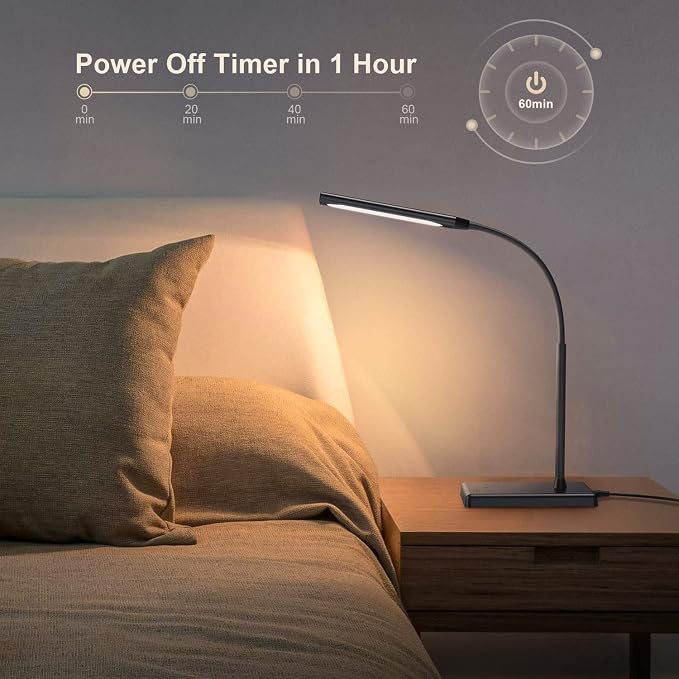 LED Desk Lamp for Office Home, Wireless Charger Desk Lamp | 12W Eye-Caring Desk Light, 600LM Reading Light for Desk, 5 Color Modes 6 Brightness Levels Lamp for Study, Workbench