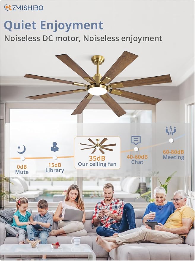 ZMISHIBO 62” Mid Century Ceiling Fan with Light, Remote, Black and Gold | High CFM Powerful Airflow, Quiet DC Motor, 24W 3 CCT LED, Indoor/Covered Outdoor, Dual-Finish, Damp Rated