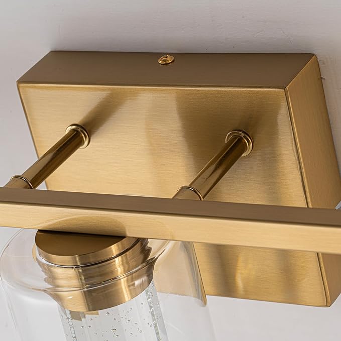 SineRise 4-Light Gold Vanity Light with 3 Color Modes (3000K/4000K/6000K), Eye Protection LED Bathroom Light Fixture, Dimmable Modern Wall Light Over Mirror with Clear Glass Shade