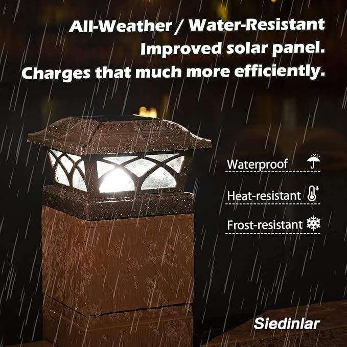 SIEDiNLAR Solar Post Cap Lights Outdoor Glass 2 Color Modes 8 LEDs for 4x4 5x5 6x6 Posts Deck Fence Patio Decoration Warm White & Cool White Lighting Brown (4 Pack)