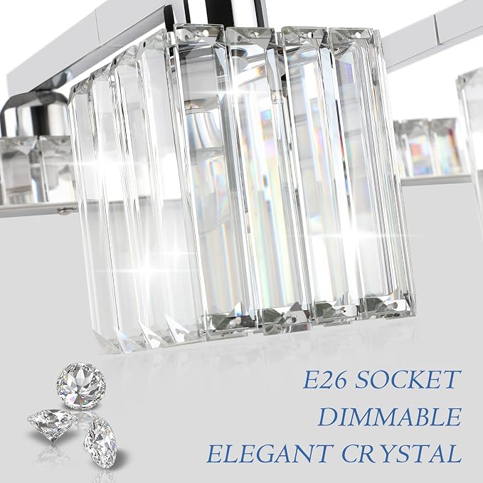 Aipsun Bathroom Light Fixtures Crystal Modern Vanity Lighting Fixtures 4 Light Chrome Bathroom Vanity Light (Exclude Bulb)