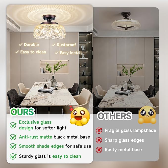 Modern 3-Light Glass Semi Flush Mount Ceiling Light Fixture Bronze | E12 Base, Dimmable, Vintage Globe Pendant Lamp for Kitchen, Hallway, Entryway, Bedroom, Living Room, Bulbs Not Included