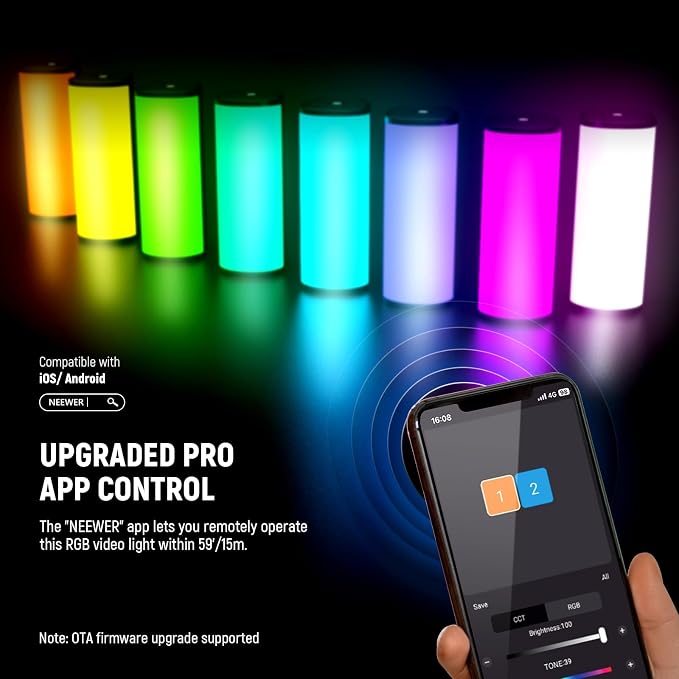 NEEWER 3PCS Pro Magnetic Handheld Light Wands, APP DMX Control/Custom Effects/Light Group, 360° Full RGB, 2600mAh 2500-10000K Dimmable CRI97 17 Scenes, Video Recording Photography LED Lighting, TL98C
