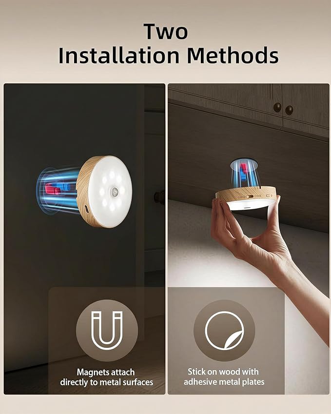EZVALO Under Cabinet Lighting with Charging Station, 1000mAh Rechargeable Puck Lights with Remote, 3 Color Temps & 12 RGB Closet Lights, Dimmable Motion Sensor Lights for Shelf, Kitchen (6 Packs)