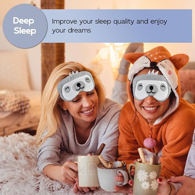 Cute Sleep Masks Cartoon Animal Sloth Eye Masks Soft Plush Sleeping Mask Travel Blindfold Eye Shade for Women Men (Smile Sloth)