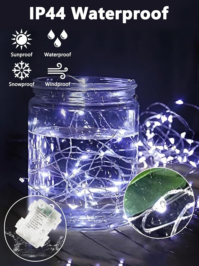 2 PK Each 80 LED 26FT Fairy Lights Battery Operated Remote Timer Cool White | 8 Modes, Bendable & Waterproof Wire, Twinkle String Light for Indoor Outdoor Christmas Tree Centerpieces Garland DIY Decor