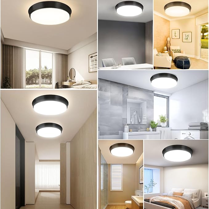 36W Black Flush Mount LED Ceiling Lights, 13in 4000lm Super Bright Dimmable LED Ceiling Light Fixtures, 2700K/3000K/4000K/5000K/6500K Adjust, Modern Ceiling Lamp for Bathroom Hallway, 2-Pack